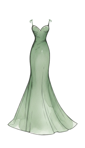 Sage watercolor evening gown with a sweetheart neckline and floor-length mermaid skirt